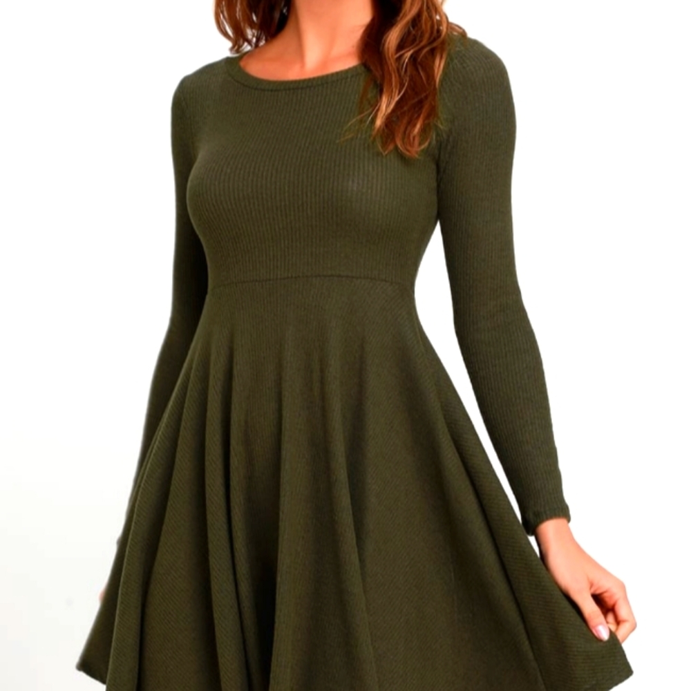 NWOT Lulu's Fit And Fair Ribbed Knit Long Sleeve Skater Dress - Picture 2 of 14